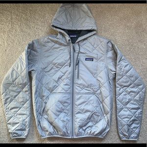 Patagonia Diamond Quilted Bomber Hoodie Jacket Mens Small Grey Silver